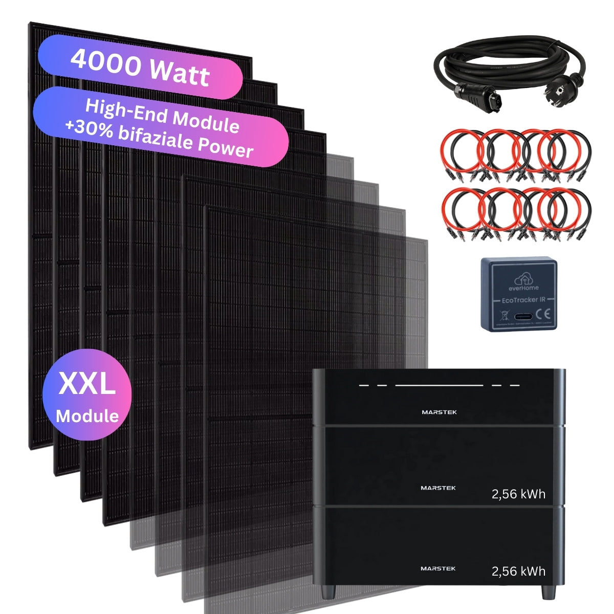 Balkonkraftwerk 2000W Mit Marstek Venus A Speicher 4240Wh, 4x 500W Bifaziale Module, 4 MPPT, 1200W Inselbetrieb
